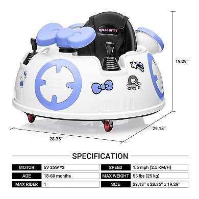 Kool Karz Playground 6V Hello Kitty Space Explorer Bumper Car with Remote Control