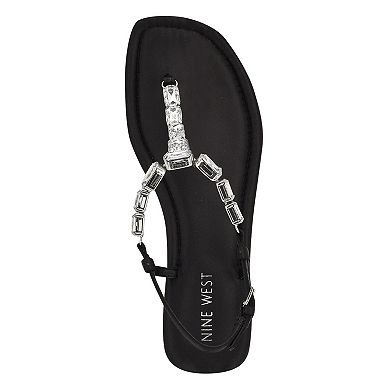 Nine West Dynasti Women's Square Toe Flat Embellished Sandals