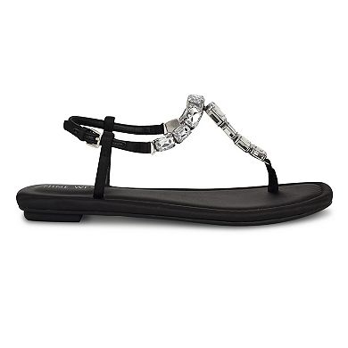 Nine West Dynasti Women's Square Toe Flat Embellished Sandals