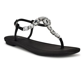 Nine West Dynasti Women's Square Toe Flat Embellished Sandals