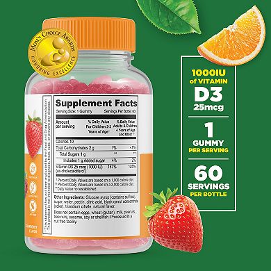 Lifeable® Vitamin D for Kids 1,000 IU Gummies - Bone Health And Immunity - 60 Gummies