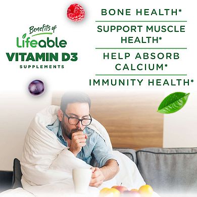 Lifeable® Vitamin D 5,000 IU Gummies - Bone Health And Immunity - 60 Gummies
