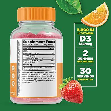 Lifeable® Vitamin D 5,000 IU Gummies - Bone Health And Immunity - 60 Gummies