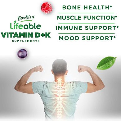 Lifeable® Vitamin D3 + K2 Gummies - Bone Health And Immunity - 60 Gummies