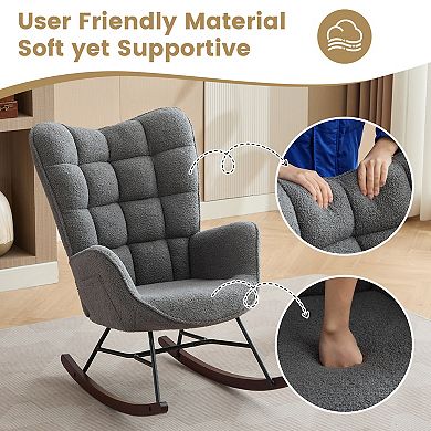 Plush Rocking Chair for Any Space, Side Pocket