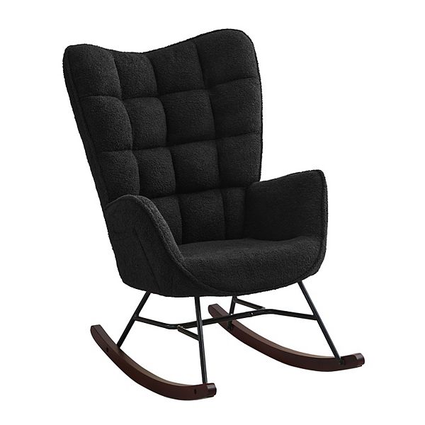 Plush Rocking Chair for Any Space, Side Pocket - Black