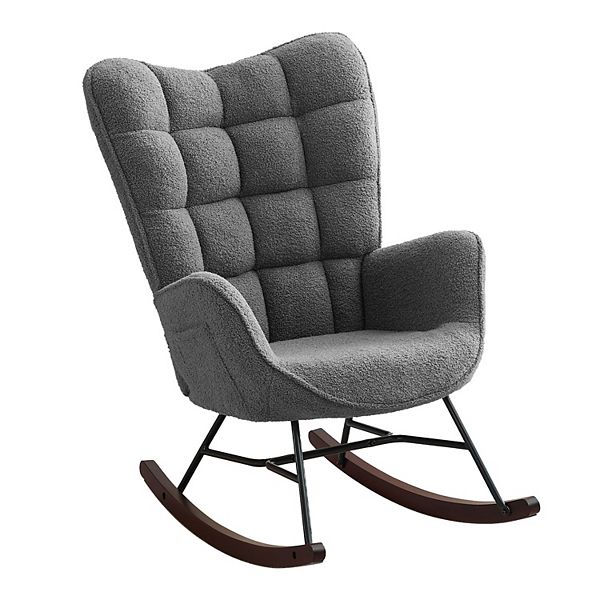 Plush Rocking Chair for Any Space, Side Pocket - Light Grey