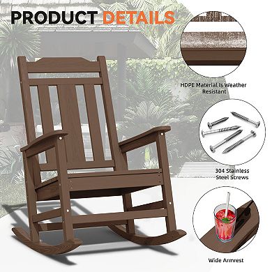 Outdoor Patio HDPE Rocking Chair, Extra Wide Seat