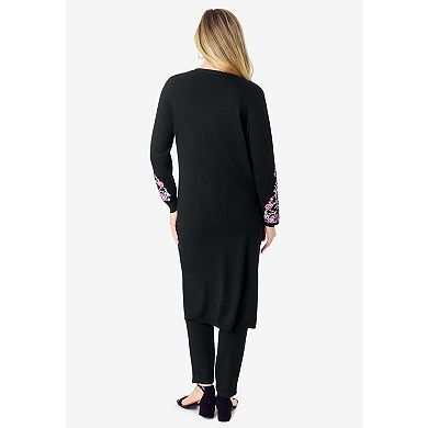 Roaman's Women's Plus Size Embroidered Duster Cardigan