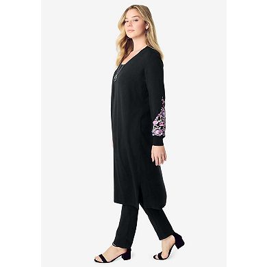 Roaman's Women's Plus Size Embroidered Duster Cardigan