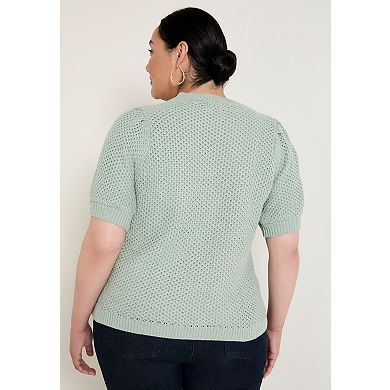 June + Vie Women's Plus Size -Sleeve Knit Sweater