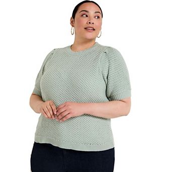 June + Vie Women's Plus Size -Sleeve Knit Sweater