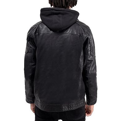 Men's Xray Grainy Faux Leather Hooded Jacket
