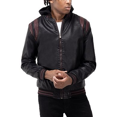 Men's Xray Grainy Faux Leather Hooded Jacket