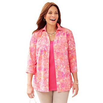 Catherines Women's Plus Size Petite Print Buttonfront Shirt