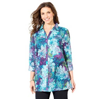 Catherines Women's Plus Size Petite Print Buttonfront Shirt