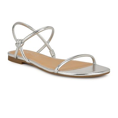 Nine West Women's Mana Silver Synthetic Sandal - Stiletto Heel, Ankle Strap, Lightly Cushioned Footbed