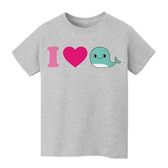 Kids 8-20 I Heart Whale Valentine's Day Graphic Tee