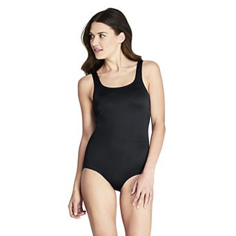 Women's Lands' End Long Tummy Control Chlorine Resistant Scoop Neck Soft Cup Tugless One-Piece Swimsuit