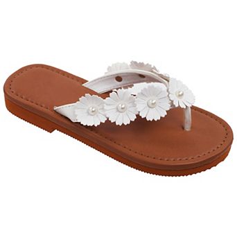 Elli by Capelli Girls' Flower Trim Flip-Flop Sandals