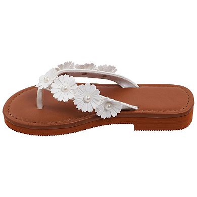 Elli by Capelli Girls' Flower Trim Flip-Flop Sandals
