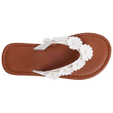 Elli by Capelli Girls' Flower Trim Flip-Flop Sandals