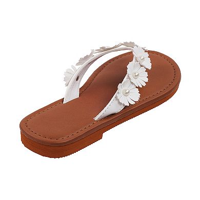 Elli by Capelli Girls' Flower Trim Flip-Flop Sandals