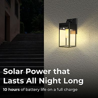 Techko Solar Wall Sconce Lantern With Flame Effect