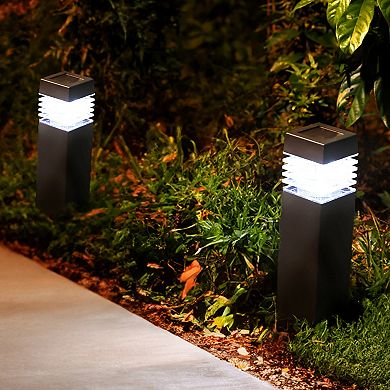 Techko Solar 4-Pack Small Square Bollard Pathway Lights