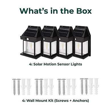 Techko Solar 4-pack Single Bulb Wall Light with Motion Sensor