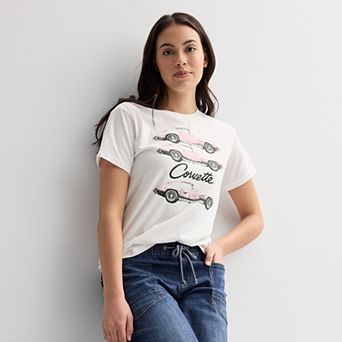 Juniors' Vintage Corvette Cars Stacked Graphic Tee