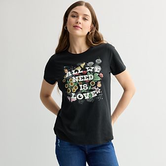 Women's All We Need Is Love Floral Background Graphic Tee