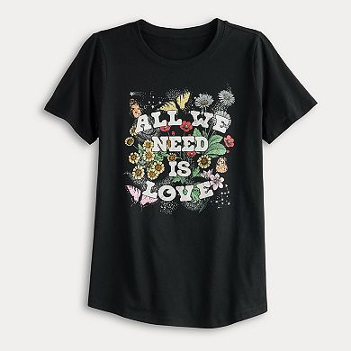 Women's All We Need Is Love Floral Background Graphic Tee