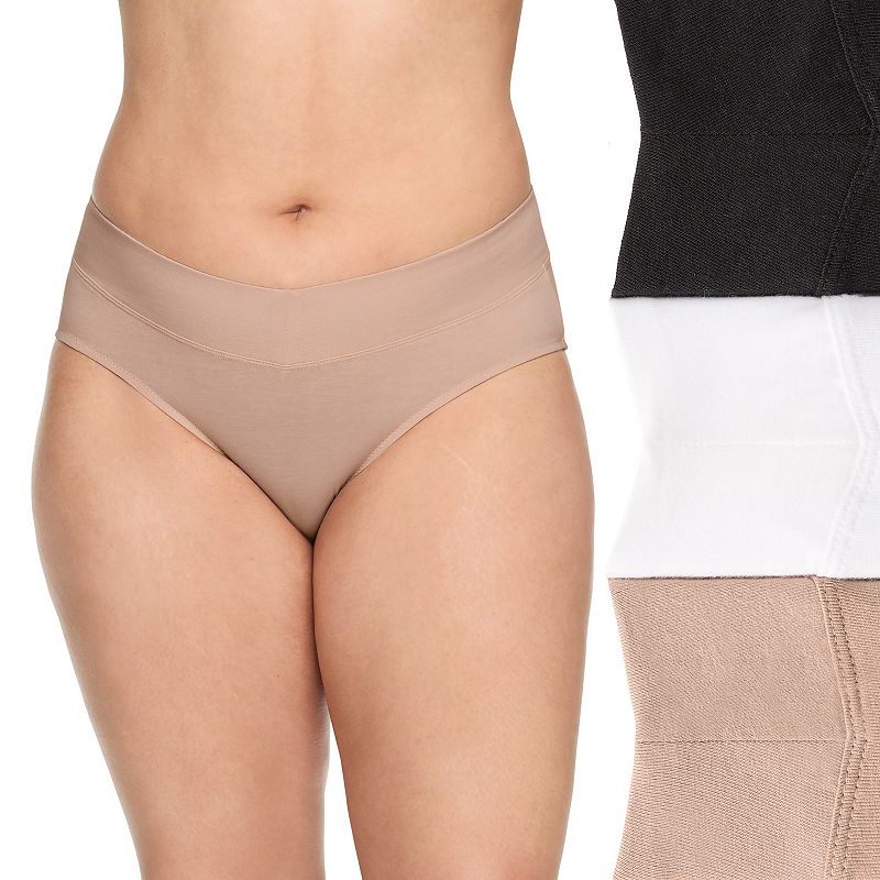 Women's Warners No Pinching No Problems® 3-pk. Dig-Free Mid-Waist Hipster Panty Set RU4403P, Size: XL, Black Toasted Brown