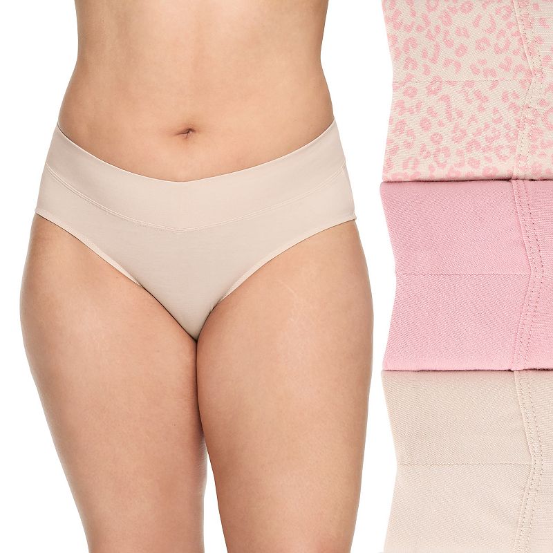 Women's Warners No Pinching No Problems® 3-pk. Dig-Free Mid-Waist Hipster Panty Set RU4403P, Size: Large, Pink Butterscotch