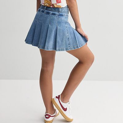 Girls 7-16 Vanilla Star Pleated Denim Skirt