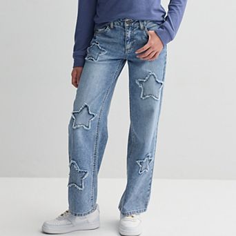 Girls 7-16 Vanilla Star Wide Leg Star Patch Jeans