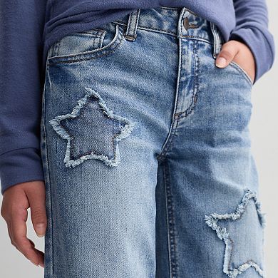 Girls 7-16 Vanilla Star Wide Leg Star Patch Jeans