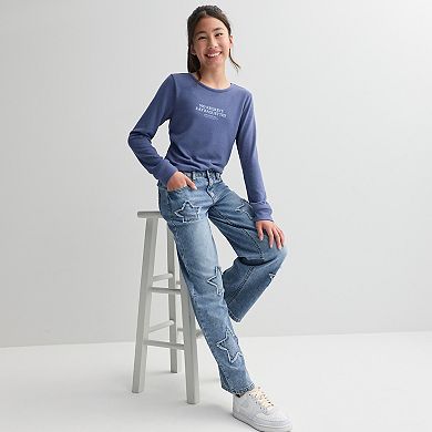 Girls 7-16 Vanilla Star Wide Leg Star Patch Jeans