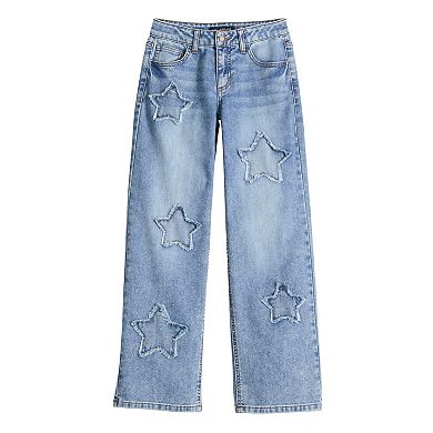 Girls 7-16 Vanilla Star Wide Leg Star Patch Jeans