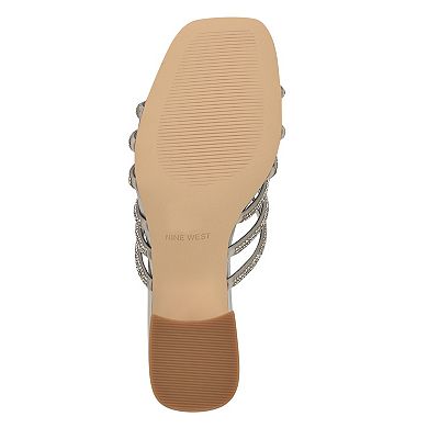 Nine West Grassa Women's Slip-On Block Heel Embellished Dress Sandals