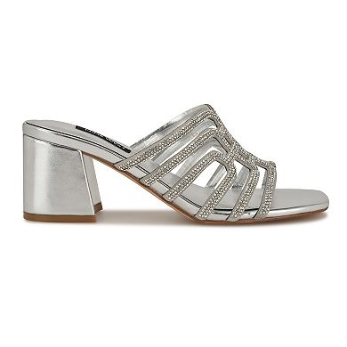 Nine West Grassa Women's Slip-On Block Heel Embellished Dress Sandals