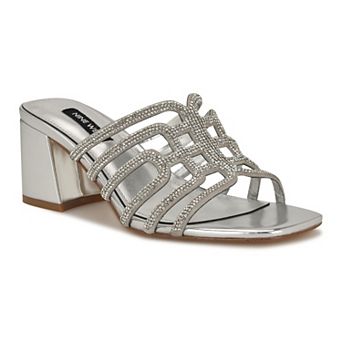 Nine West Grassa Women's Slip-On Block Heel Embellished Dress Sandals