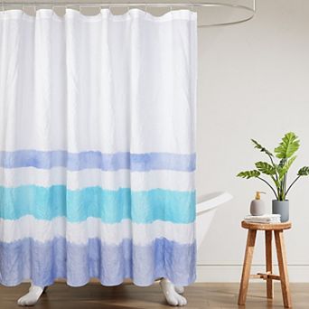Awesome Home Blue Crinkle Striped Shower Curtain