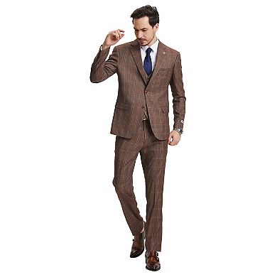 Stacy Adams 3-Piece Hybrid-Fit Windowpane Plaid Suit Set