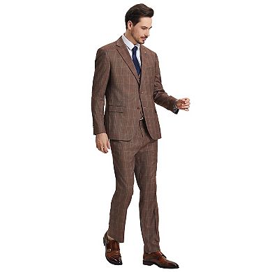 Stacy Adams 3-Piece Hybrid-Fit Windowpane Plaid Suit Set