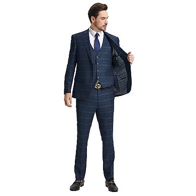 Stacy Adams 3-Piece Hybrid-Fit Windowpane Plaid Suit Set