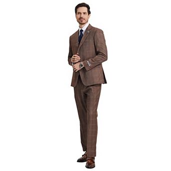 Stacy Adams 3 pc Hybrid-Fit Windowpane Plaid Suit Set