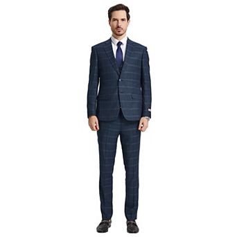 Stacy Adams 3 pc Hybrid-Fit Windowpane Plaid Suit Set