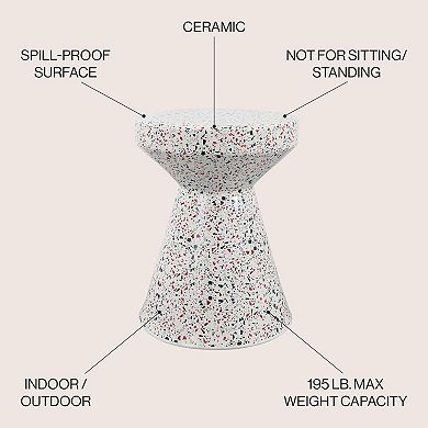 Xenia Modern Bohemian Terrazzo Indoor/Outdoor Drum Accent Table